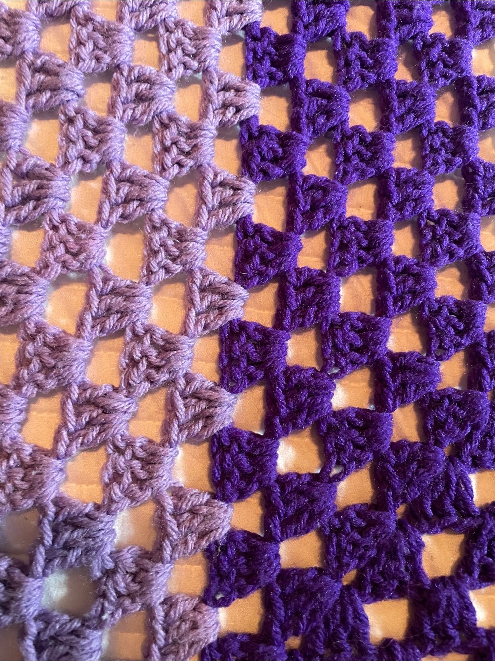 Handmade crochet bedspread 104 x 104 queen size purple and white - Picture 7 of 11